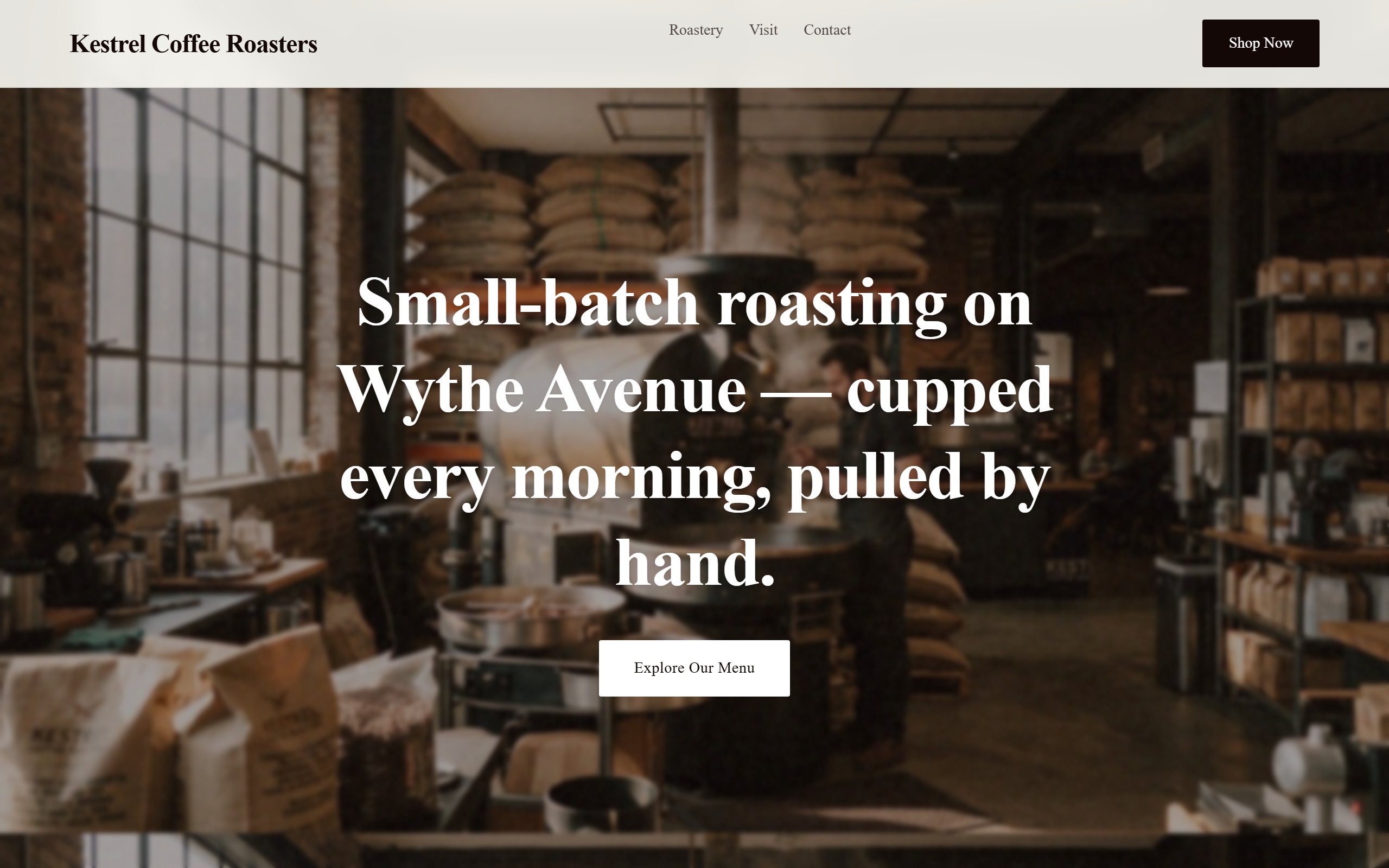 Kestrel Coffee Roasters 예시 사이트 화면