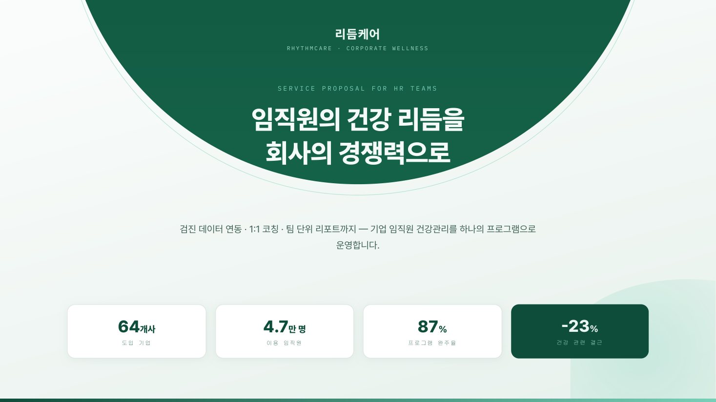 서비스 제안서 표지 — 헬스케어, 딥 그린
